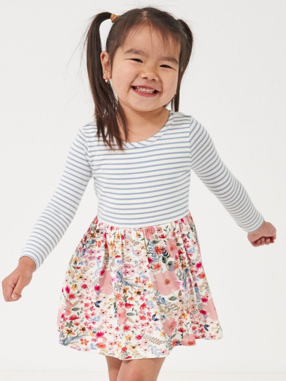 (EUC) Little Sleepies Mauve Meadow Stripes LS Skater Dress with Bodysuit 6-12M